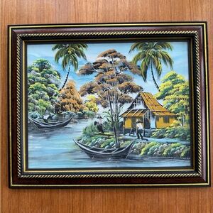 Tropical Riverside Framed Art with Yellow and Green Accents by S. Alwie HK